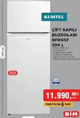 KUMTEL ÇİFT KAPILI BUZDOLABI DFROST 204 L
